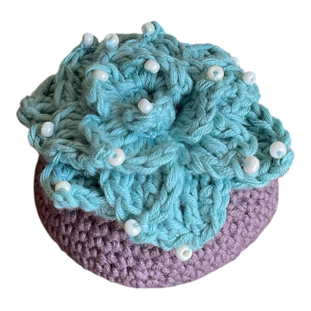 Crochet Succulent with Beads Small Succulent in Pot Desk Decor Handmade Gift